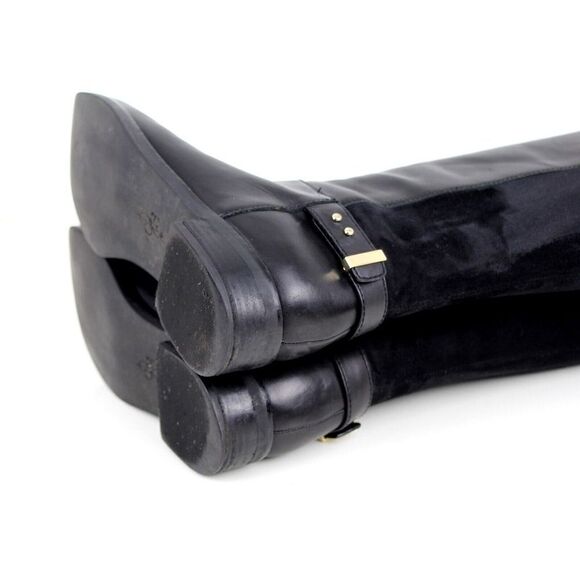 Cole Haan BLACK GENUINE LEATHER SUEDE LOW HEEL ROUND TOE PULL ON TALL BOOTS 7.5B - Picture 11 of 13